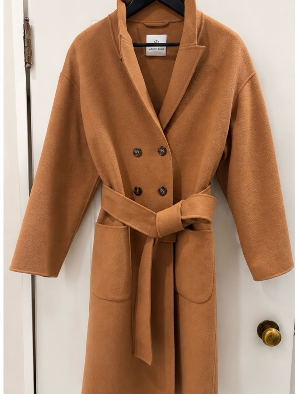 Anine Bing Wool/Cashmere Tan Belted Trench Coat